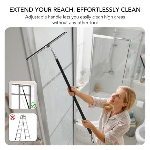 Shower Squeegee with Long Handle, 15-51" Telescopic Squeegee for Window Cleaning, Window Squeegee for Glass Doors, Extendable Window Cleaner Tool for Tile Walls, Sliding Door, Floor, Car Windshield - Thumbnail 2