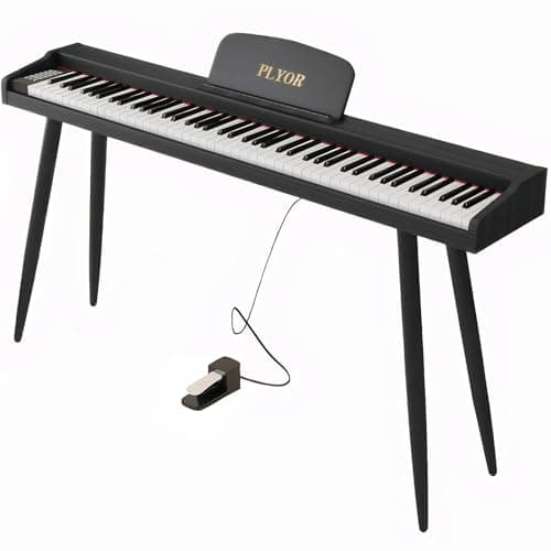 PLYOR 88 Key Digital Piano Keyboard with Stand & Sustain Pedal, Full-Size Semi Weighted Electric Piano for Beginners/Adults, Home Professional Piano with Headphone Jack, MIDI Connectivity, Black