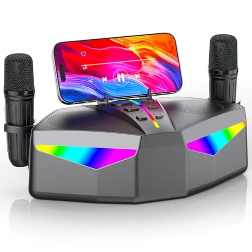 RayangSound Karaoke Machine,Real 35W Portable Speaker,8H Long Time, 2Rechargeable Wireless Microphones,LED,Karaoke Machine for Adults & Kids,BT/FM/USB/TF/AUX,for Home Party/Outdoors(CHJ161-SilverGray) - Image 1