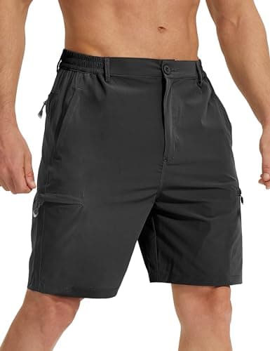 MOURCE Mens Hiking Shorts Quick Dry - Lightweight 9 Inch Inseam Casual Golf Shorts with 5 Pockets, Black - Image 1