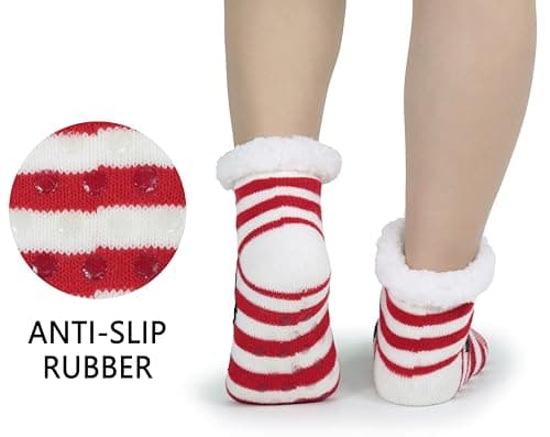 BenSorts Girls Boys Slipper Socks Child Warm Fuzzy Soft Fleece Lined Plush Thick Sherpa Winter Kids Socks Stripe Reindeer 8 9 10 11 12 Years - Thumbnail 2