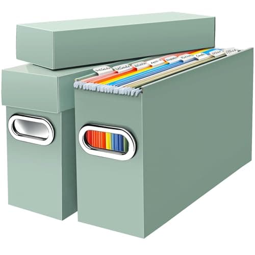 Naleyber File Organizer Box with Lid & Handle, Thickened Cardboard Hanging File Folder Storage Boxes for Letter Size, Portable Filing Organizer for Office, Home, Classroom, Sage 2 Pack - Image 1