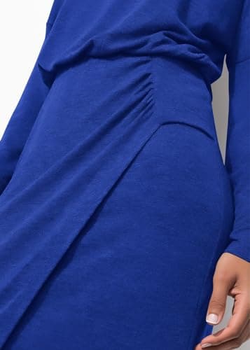 KIRUNDO Women’s Cocktail Wedding Guest Maxi Dress Lightweight Long Sleeve Boat Neck Knit Ruched Slit Slimming Dresses(Blue, XX-Large) - Thumbnail 6