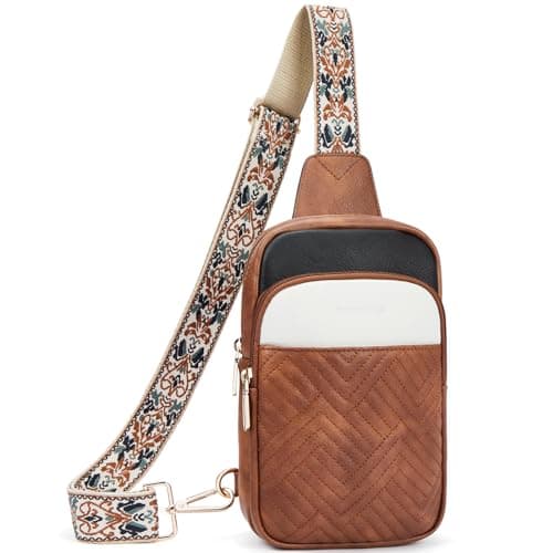 BOSTANTEN Sling Bag Quilted Crossbody Bags for Women Cross Body Purse Leather Fanny Pack with Adjustable Guitar Strap - Image 1