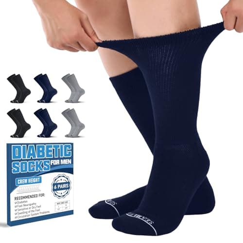 Frelimiu Diabetic Socks for Men, Seamless Crew Socks with Non Binding,Soft Cushioned Sole Sock with Loose Top, Diabetes Sock Men for Neuropathy, lymphedema, Edema, Swollen Feet, 6 Pairs,11-15(XL) - Image 1