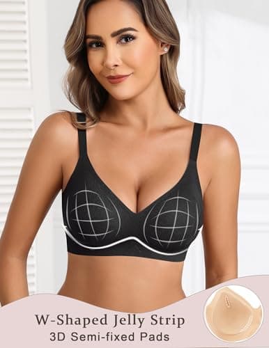 Avidlove Wireless Bras for Women Sexy Deep V Seamless T-Shirt Bra Full Coverage Bralettes Black S - Thumbnail 2
