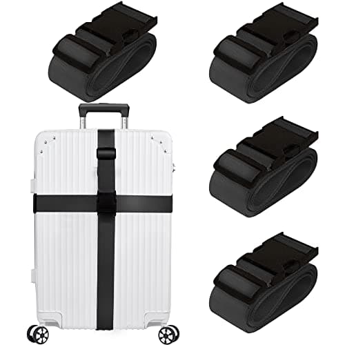Luggage Straps for Suitcases TSA Approved Travel Belt 4 Pack by Chelmon (Black)