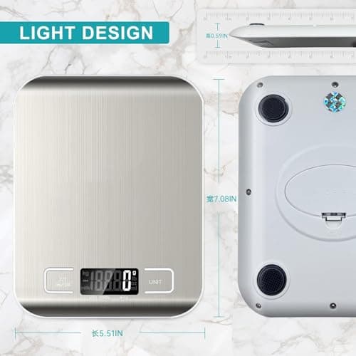 HFLYJPYW Digital Kitchen Scale, 11lb Stainless Steel Food Scale with LCD Display, 6 Units Tare Function, 0.05oz/1g Precision for Baking (White) - Thumbnail 2