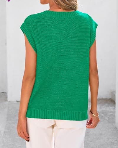 BTFBM Sweater Vest Women Oversized V Neck Cable Knit Casual Pullover Sweaters Fall Outfits 2025 Sleeveless Tops(Green, X-Large) - Thumbnail 3