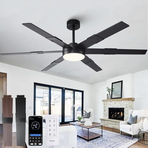 Vaczon 60 Inch Ceiling Fans with Lights and Remote, Modern Large Black Ceiling Fan for Indoor or Covered Outdoor, 3CCT,Reversible DC Motor Dual-Sided Blades High CFM Ceiling Fan for Living Room Garage - Image 1