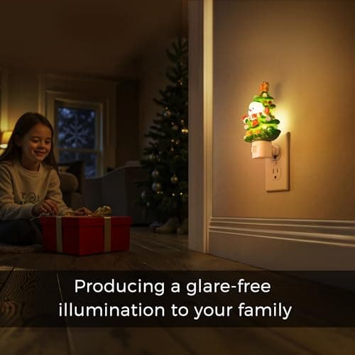 L LOHAS LED Christmas Tree & Snowman Night Light, 3000K Warm White Plug-In Night Light, Cute Resin Holiday Decor with 360° Rotatable Plug for Kids Room, Party & Home, 1 Pack - Thumbnail 4