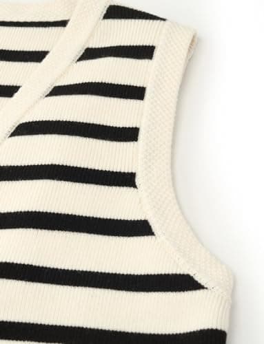 Women's Striped Cropped Knit Vest Sleeveless V Neck with Gold Buttons Business Casual Multi-Season Layering Top Business Casual Work Office Tops Valentines Day Gifts - Thumbnail 6