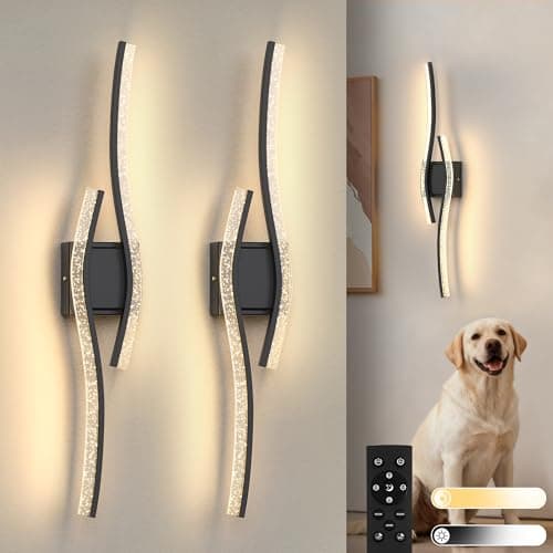 L LOHAS LED Battery Operated Wall Sconces Set of 2, Black & Bubble Acrylic Rechargeable Sconces 3CCT, 10000mAh, 31.6 Inch Dimmable Wireless Wall Lights, Sconce Wall Decor for Bedroom, Living Room - Image 1