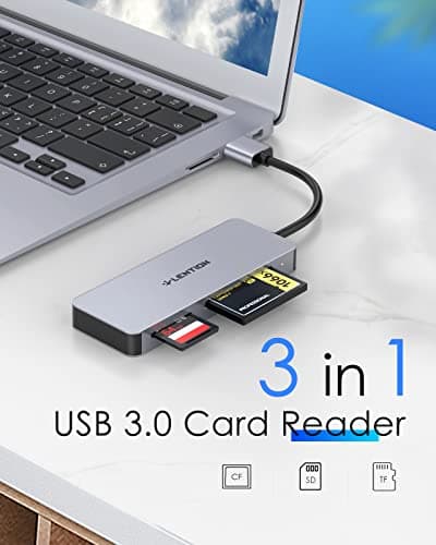 LENTION USB 3.0 to CF/SD/Micro SD Card Reader for Computer Memory Card Reader SD Card Adapter for SD/SDXC/SDHC/MMC/Micro SDXC/TF/Micro SDHC, Surface Pro, Chrombook, Laptop, PC, and More (Gray) - Thumbnail 2