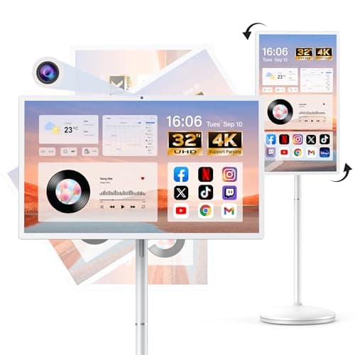 Kiyomo 32" Smart Portable TV on Wheels, UHD Touch Screen Rolling TV, 16GB RAM + 128GB Storage, Powerful Qualcomm Snapdragon CPU, Android 14 EDLA Certified, Supports Google Play with 10000+ Apps - Image 1