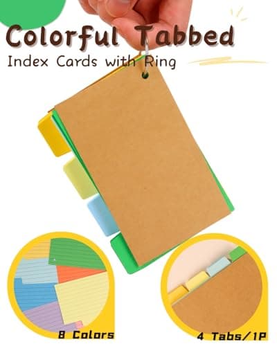 200PCS Tabbed Index Cards with Ring 3x5: Lined Colored Flash Card with Tabs, Assorted Colors Thicken Notecards School Supplies for Students Study Note Office Essentials (ColorA+ColorB, 200PCS) - Thumbnail 6