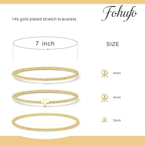 Fohufo Gold Bracelets for Women Gifts - Easter Basket Stuffers for Women Adults, Gold Bracelet Stack, Bead Bracelets for Women Birthday Gifts Easter Basket Stuffers, Bracelet Jewelry - 3 Pcs - Thumbnail 5