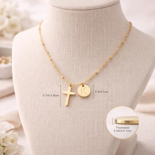 Fohufo Gold Cross Necklace for Women - Easter Basket Stuffers for Adult, Christian Gifts for Women Gold Cross Necklace, Initial Necklaces, Easter Christian Birthday Gifts, B Initial Necklaces - Thumbnail 5