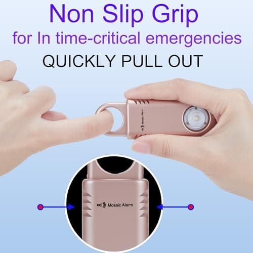 135dB Rechargeable Personal Safety Alarm Built-in Ultra-Bright Flashlight Non Slip Grip Keychain Emergency SOS Siren for Women, Students, Night Runner. Loud Sound Hiking Bear Alerts Hook. Rose Gold - Thumbnail 6