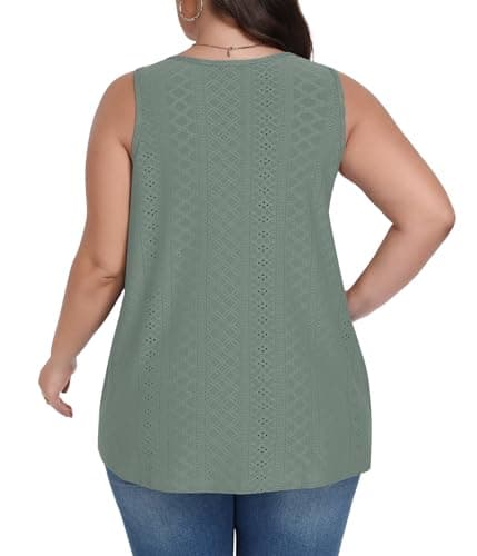 Lastshe Plus Size Scoop Neck Sleeveless Tunics for Women Loose-Fitting Casual Tops Blouses, Grayish Green, 5X - Thumbnail 2