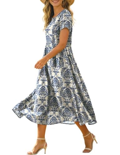 BOHOWE Flowy Floral Midi Sundress Women's Summer Beach Vacation Maternity & Spring Wedding Guest Dress S HD1 FL4B5B - Image 1