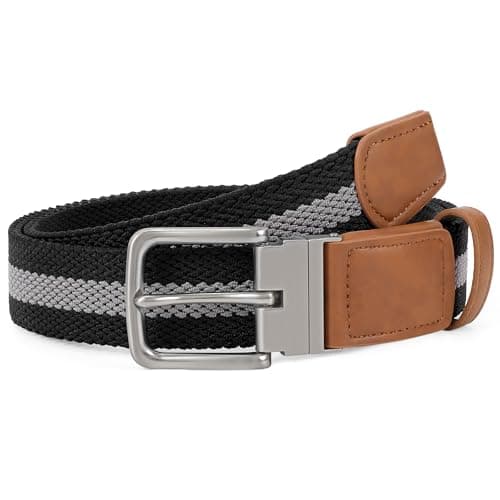 SANSTHS Reversible Braided Belt for Men and Women, Elastic Stretch Woven Golf Belts for Men, Casual Jeans Sports Work 1 3/8" - Image 1