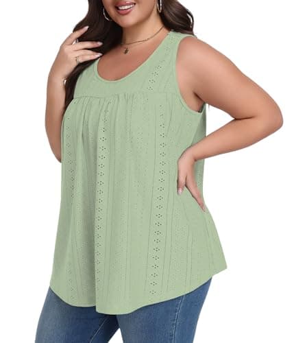 Lastshe Plus Size Sleeveless Tunic Tops for Women Summer Tops for Women Stretchy Sleeveless Tunic, Light Green, 3X - Image 1