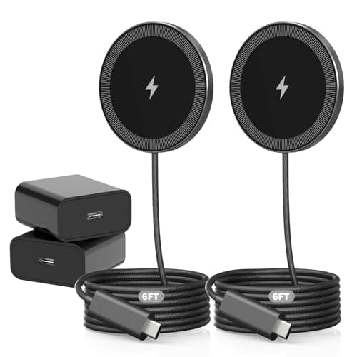 6FT Magnetic Wireless Charger Charging Pad - 15W Fast Mag-Safe Phone Charger for Apple iPhone 17 16 15 14 13 12 Series & AirPods 4 3 2 Pro, Phone Charging Pad with Plug for Desk & Travel, 2Pack Black