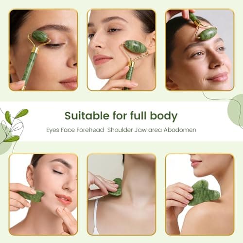 MANLENO Natural Jade Face Roller & Gua Sha Set Facial Massage Tools - Thumbnail 5