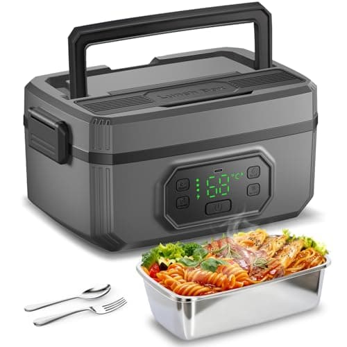 Cordless Electric Lunch Box - 1.2L Self-Heating Food Warmer with 21000mAh Battery, 8-Timer & 5-Temp Settings, Leakproof 304 Stainless Steel Container, No Water Needed for Office/Travel/Camping