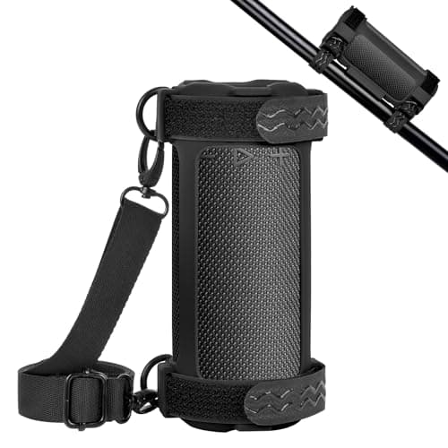 Silicone Cover for JBL Grip Compact Bluetooth Speaker, Portable Carrying Case with Adjustable Detachable Shoulder Strap for Bicycle - Black - Image 1