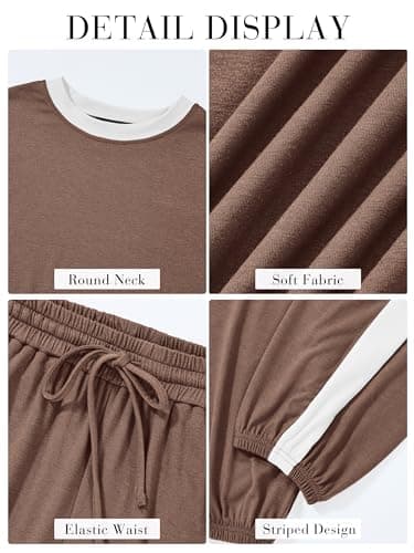 MASCOMODA Two Piece Sets for Women Summer 2025 Loungewear Jogger Set Spring Short Sleeve Tops Long Pants Casual Tracksuit Set(Khaki,Large) - Thumbnail 5