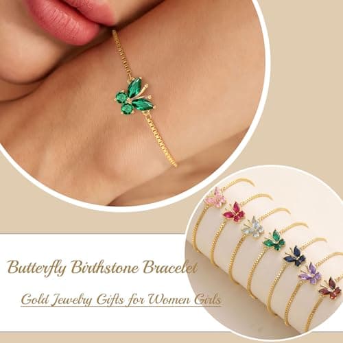 Sistble July Birthstone Bracelet, July Birthday Gifts for Women Gold Plated Butterfly Bracelets Dainty Ruby Birthstone Jewelry Mothers Day Christmas 16th 21st Birthday Gifts for Her - Thumbnail 2
