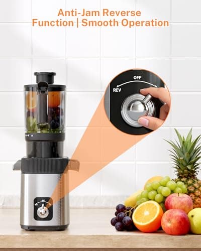 Kndko Cold Press Juicer with 4.35" Wide Feed Chute, Slow Masticating Machine Fit Whole Fruits & Vegetables, High Juice Yield, Stainless Steel Juicer Machine with Large Auger, Easy to Clean - Thumbnail 3