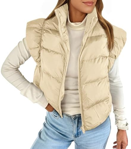 Tankaneo Womens Cropped Puffer Vest Cap Sleeve Zip Up Puffy Qulited Jacket Stand Collar Padded Gilet Coat Winter Outerwear - Image 1