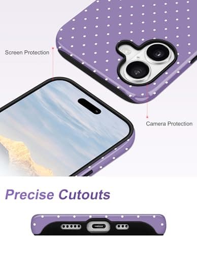 Aitipy Magnetic Polka Dot Phone Case for iPhone 16, Compatible with MagSafe, Cute Purple Polka Dots Aesthetic Soft TPU and Hard PC Shockproof Protective Phone Cover for Women Girls-Shiny - Thumbnail 5
