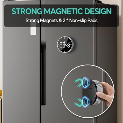 Digital Kitchen Timer with Magnetic, Large LED Display Countdown/Countup Timer, Pomodoro Preset 5/15/25 Mins, Volume & Brightness Adjustable for Cooking Baking Working Studying Silver - Thumbnail 2