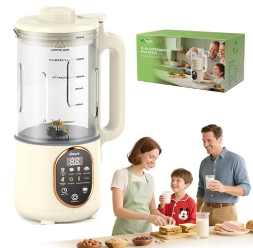 Beyn 10-in-1 Automatic Nut Milk Maker Machine, 60oz Large Capacity with 𝟒𝟖 𝐓𝐢𝐭𝐚𝐧𝐢𝐮𝐦 Blades & Self-Cleaning. for Homemade Almond, Soy, Oat Milk, Milkshake - Delay Start & Keep Warm Functions - Image 1