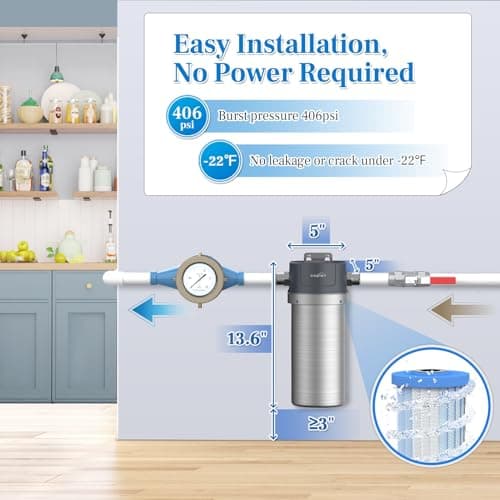 OEMIRY Whole House Water Filter, Stainless Steel Filter Housing, 10"x4.5" Sediment Filter Pre-Filtration System for Well or City Water, 1" or 3/4" NPT Port, 1 Filter - Thumbnail 6