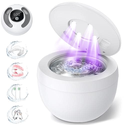 Dental Ultrasonic Retainer Cleaner Machine: 45kHz Dental Cleaning Pod for Denture, Mouth Guard, Night Guard, Aligner, Braces, Toothbrush Head & Jewelry, UV Cleaner with Digital Timer & 4 Modes, White - Image 1