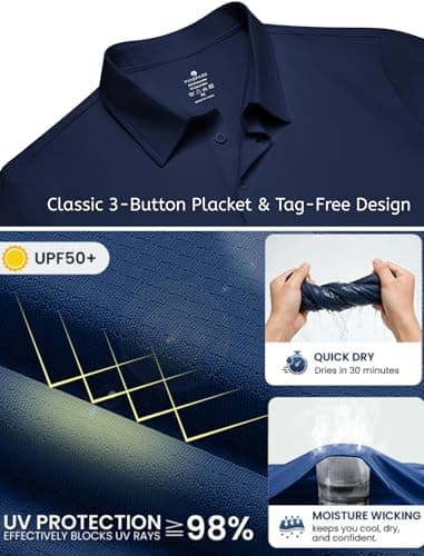 PINSPARK Men's Performance Polo Shirts Quick Dry Golf Shirts Moisture Wicking Active Polos Men Casual Collared Shirt Big and Tall 3XL Navy - Thumbnail 4