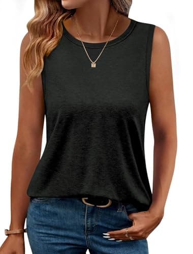 GKBK Womens Tank Tops High Neck Loose Fit Casual Summer Sleeveless Shirts 2026 Beach Vacation Outfit Cured Hem Z-Black - Image 1