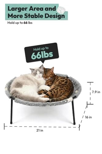 POMESEA Elevated Cat Bed, Glow-in-The-Dark Fabric Cat Hammock Bed for Large Indoor Cats, Machine Washable & Breathable Cover, Tool Free Easy Assembly, up to 66Lbs (Gray, L) - Thumbnail 6