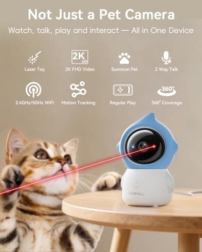ZUMIMALL Pet Camera Indoor, 5G/2.4G WiFi Camera for Dog/Cat with Laser Toy, 3MP Pet Security Cameras with Phone App, 2-Way Talk, Auto Tracking, Pet/PIR/AI Detection, Privacy Protect, Alexa/ONVIF/Cloud - Thumbnail 2
