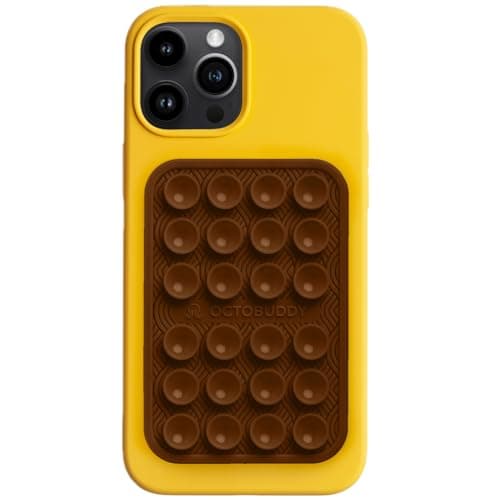 OCTOBUDDY Textures Wave - Silicone Suction Phone Case Adhesive Mount - Hands-Free Grip with 24 Suction Cups for Videos & Selfies - 2.6" x 3.9", Chocolate - Image 1