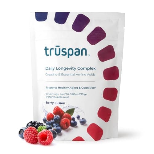 TruSpan Daily Longevity Complex Creatine Powder, with Essential Amino Acids, Sugar Free, Berry Fusion Flavor, 30 Servings - Image 1