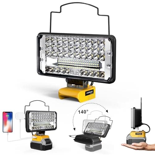 LED Work Light Compatible with 20V Battery, 14800LM 148W Cordless Flood Light, 7" Wide Beam, USB & Type-C Charging, Battery Protection, 140° Adjustable Head, Portable Jobsite Light (Tool Only)