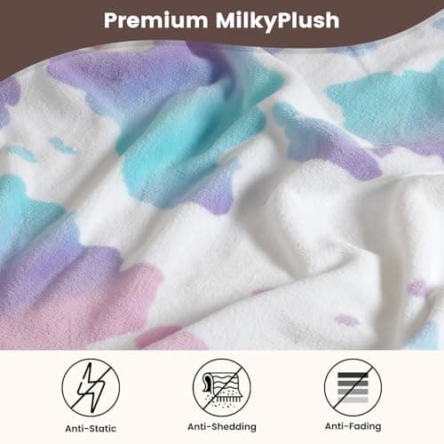 Cozy Bliss Cow Print Fuzzy Throw Blanket for Couch - Thick Soft Warm Non Shedding Fleece Blankets for Western Décor Room, for Kids, Women Men Girls, Rainbow 50"*60" - Thumbnail 5