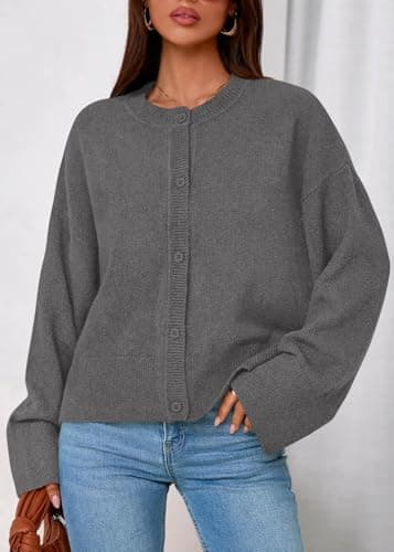 KIRUNDO Cardigan Sweaters for Women Fall Trendy Long Sleeve Chunky Knit Button Up Oversized Winter Jacket Casual Outwear(Grey, Medium) - Thumbnail 5