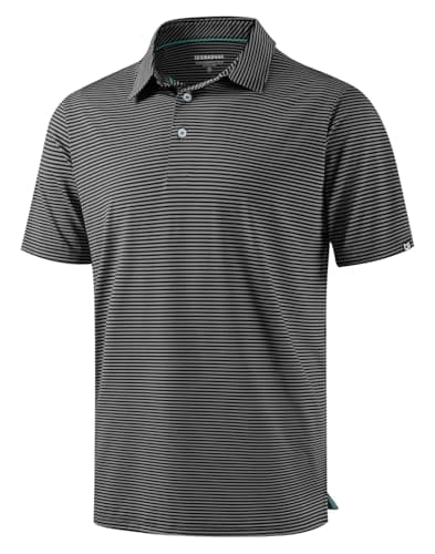 G Gradual Mens Golf Shirt Dry Fit Moisture Wicking Performance Short Sleeve Striped Polo Shirts for Men Dressy Casual (Black Stripe, 3XL) - Image 1
